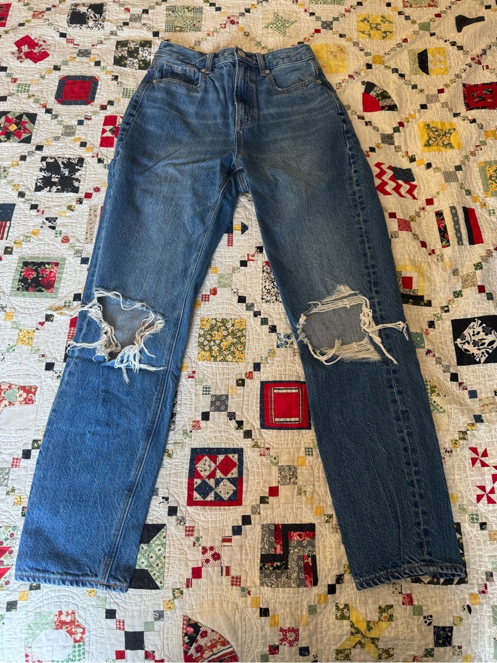 American Eagle Outfitters Distressed Straight-Leg Jeans - Blue
